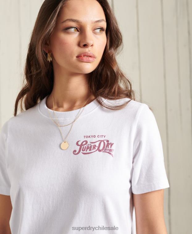 mujer Superdry blanco playera de peso estándar con brillo brillante 2R68Z2859
