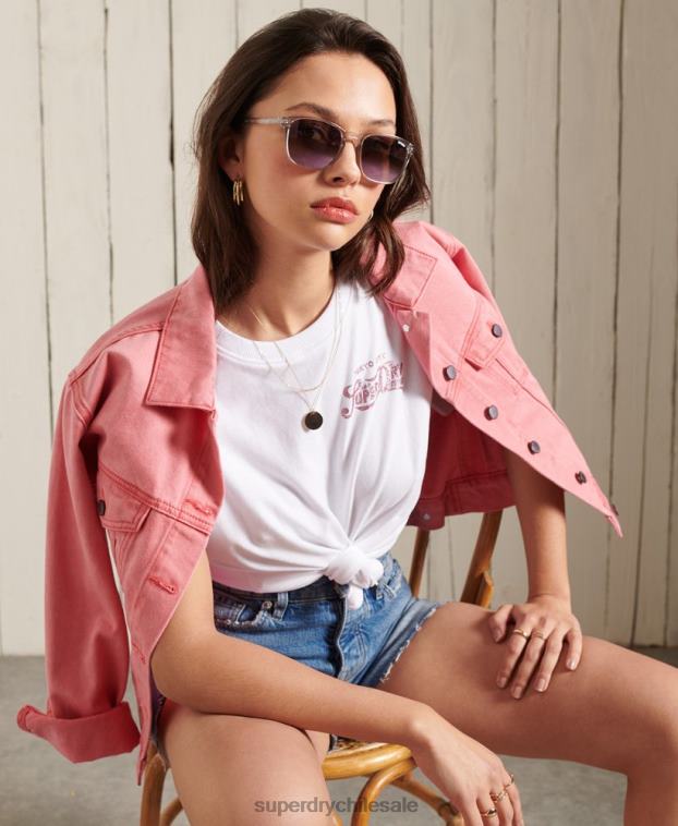 mujer Superdry blanco playera de peso estándar con brillo brillante 2R68Z2859