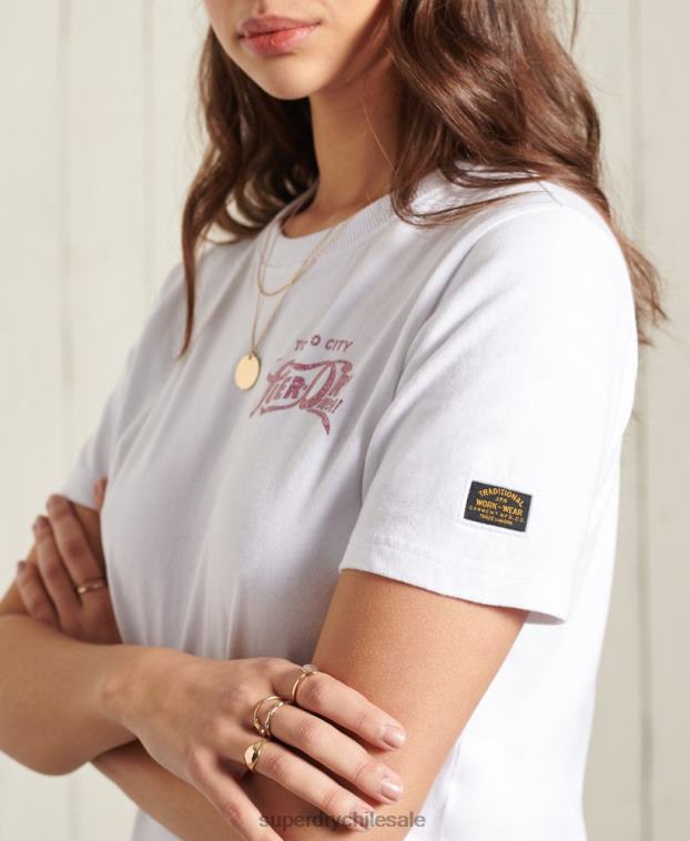 mujer Superdry blanco playera de peso estándar con brillo brillante 2R68Z2859