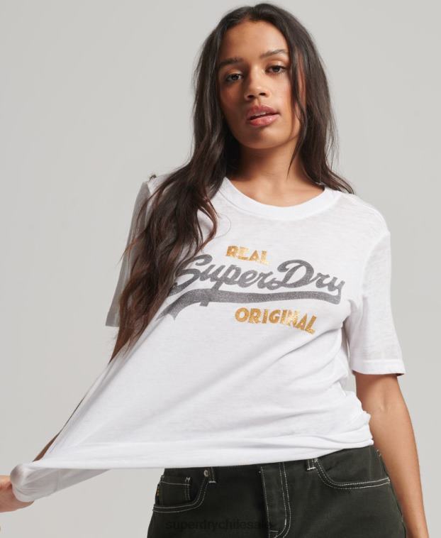 mujer Superdry blanco playera desgastada con logo vintage 2R68Z2715