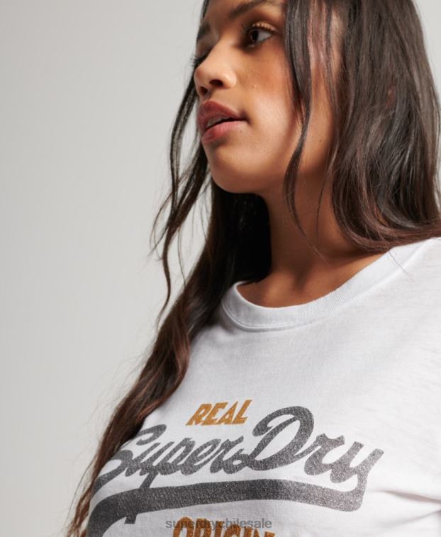 mujer Superdry blanco playera desgastada con logo vintage 2R68Z2715