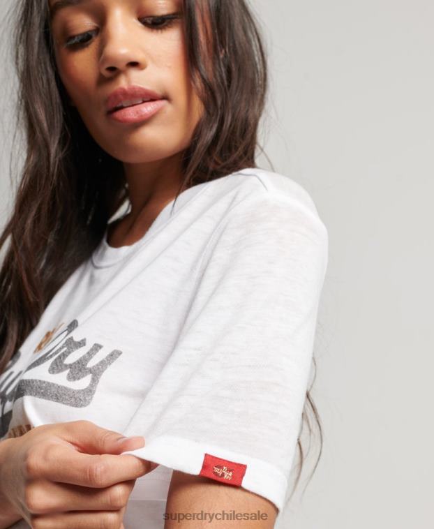 mujer Superdry blanco playera desgastada con logo vintage 2R68Z2715