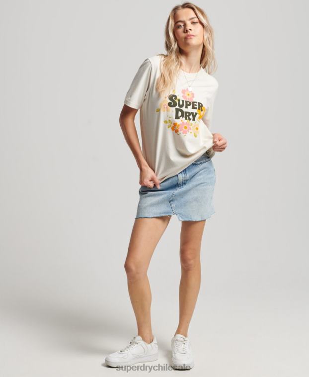 mujer Superdry blanco playera vintage floral con guion 2R68Z2621