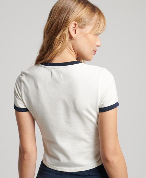 mujer Superdry blanco playera vintage ringer tiny 2R68Z2817