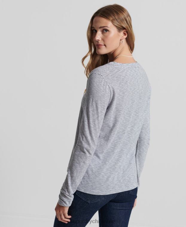 mujer Superdry blanco top de manga larga con cuello de pico y bolsillo de algodón orgánico 2R68Z6583