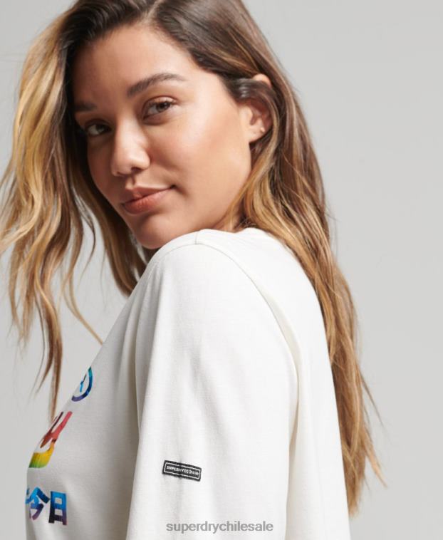 mujer Superdry blanco top de manga larga con logo vintage y arcoíris 2R68Z3070