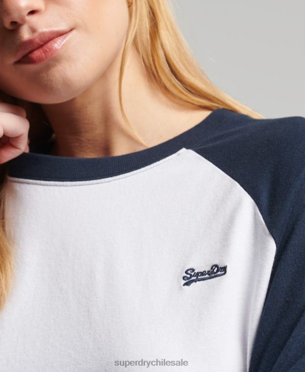 mujer Superdry blanco top de manga larga de béisbol vintage de algodón orgánico 2R68Z6628