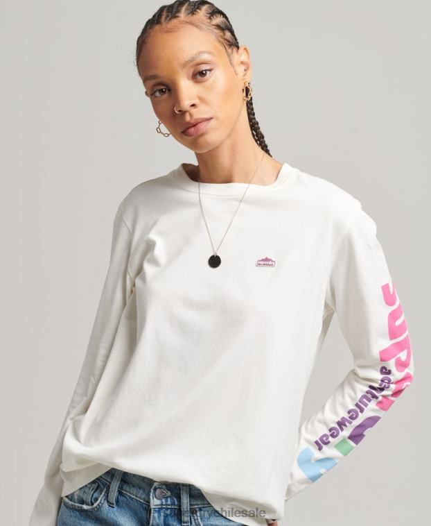 mujer Superdry blanco top de manga larga de terreno de los años 90 2R68Z6745