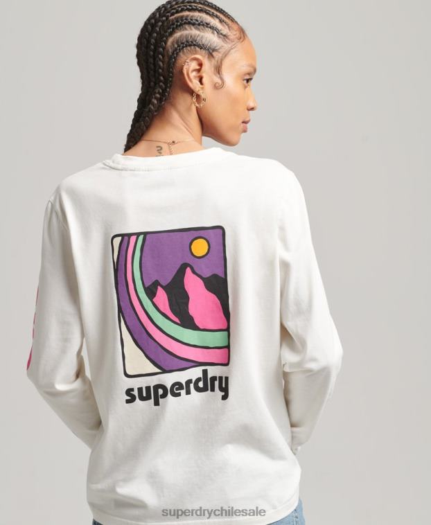 mujer Superdry blanco top de manga larga de terreno de los años 90 2R68Z6745