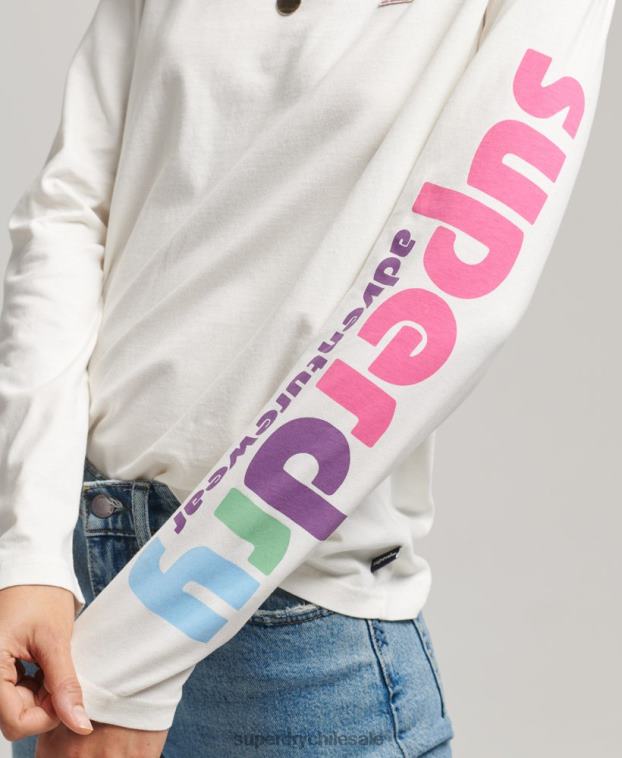 mujer Superdry blanco top de manga larga de terreno de los años 90 2R68Z6745