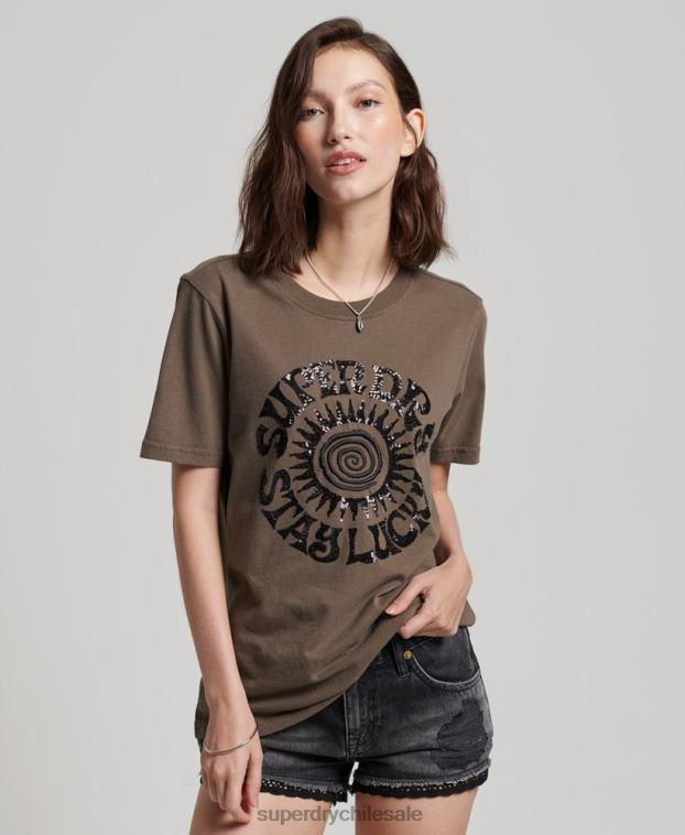 mujer Superdry caqui camiseta con detalles vintage 2R68Z2722