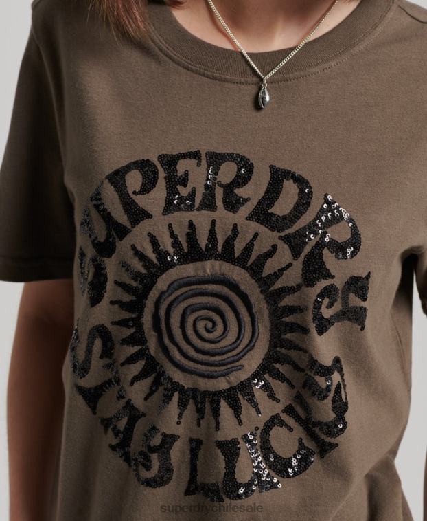 mujer Superdry caqui camiseta con detalles vintage 2R68Z2722