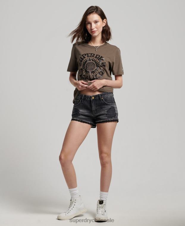 mujer Superdry caqui camiseta con detalles vintage 2R68Z2722