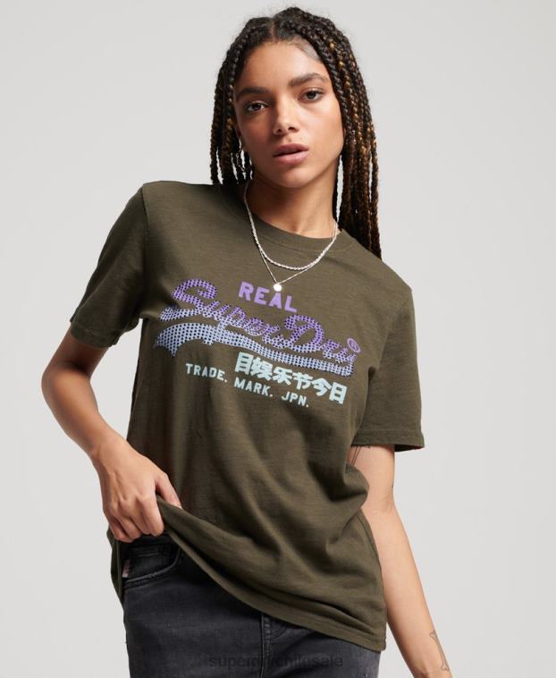 mujer Superdry caqui playera con logo vintage 2R68Z2696