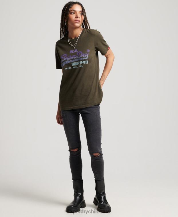 mujer Superdry caqui playera con logo vintage 2R68Z2696