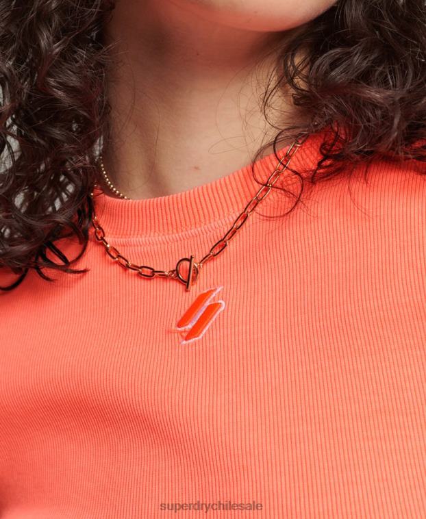 mujer Superdry coral camiseta corta ajustada esencial de algodón orgánico 2R68Z6207