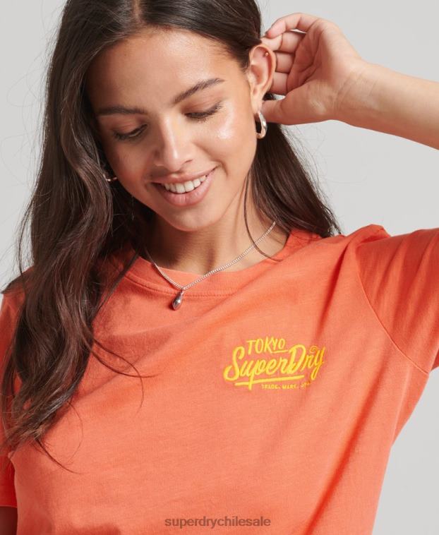 mujer Superdry coral camiseta neón estilo script 2R68Z2770