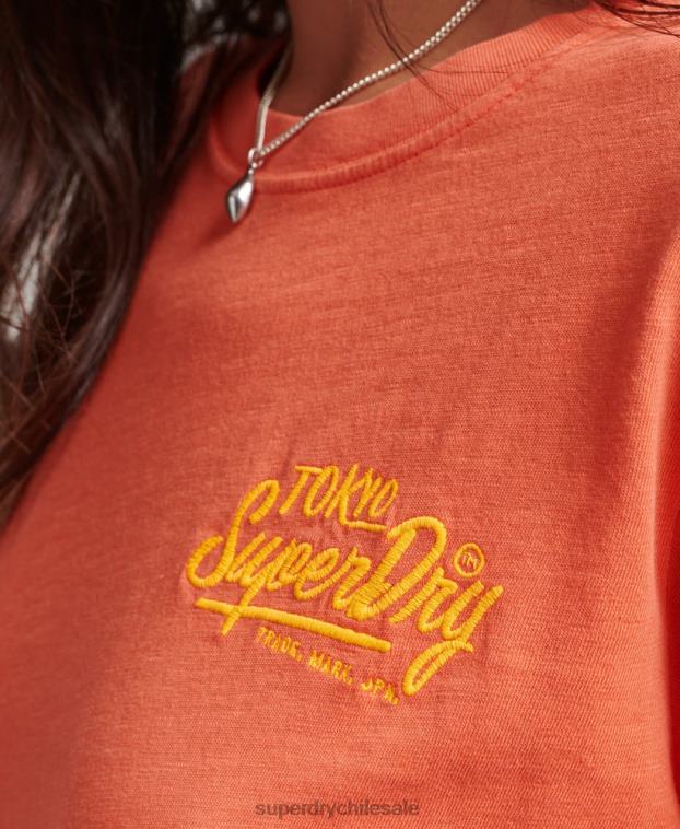 mujer Superdry coral camiseta neón estilo script 2R68Z2770