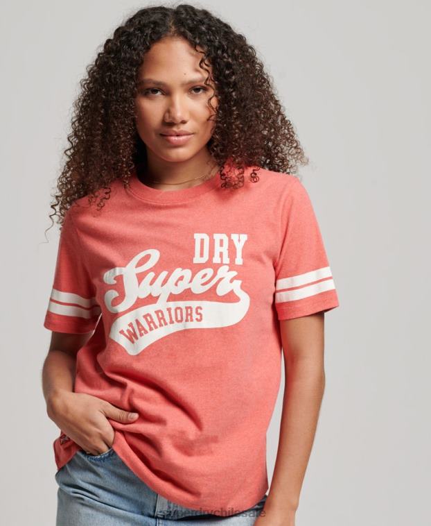 mujer Superdry coral camiseta universitaria de algodón orgánico con texto vintage 2R68Z2247