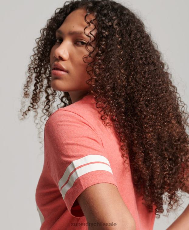 mujer Superdry coral camiseta universitaria de algodón orgánico con texto vintage 2R68Z2247