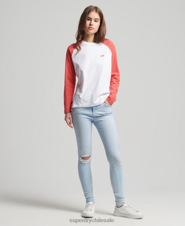 mujer Superdry coral top de manga larga de béisbol vintage de algodón orgánico 2R68Z6658