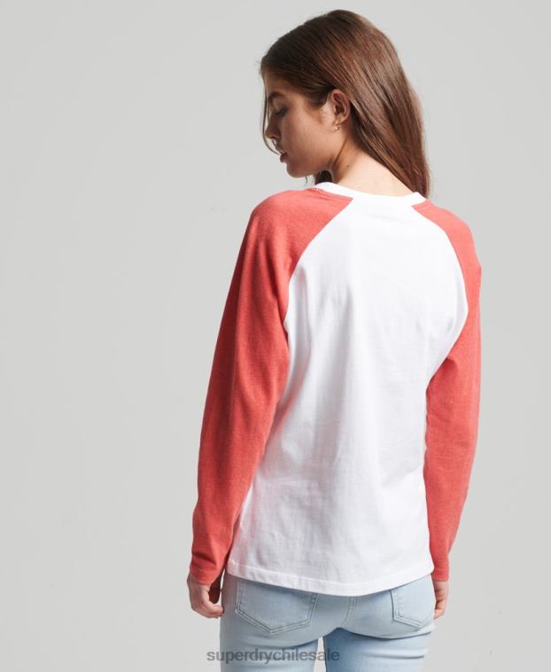 mujer Superdry coral top de manga larga de béisbol vintage de algodón orgánico 2R68Z6658