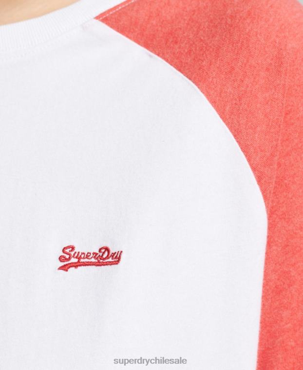 mujer Superdry coral top de manga larga de béisbol vintage de algodón orgánico 2R68Z6658