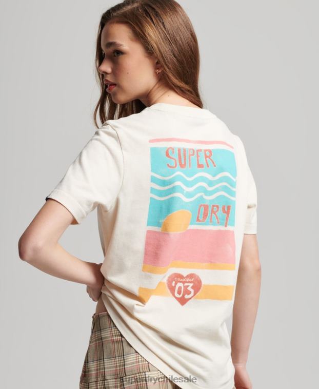 mujer Superdry crema camiseta cali vintage con recortes 2R68Z2147