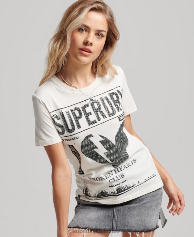 mujer Superdry crema camiseta con póster de baja fidelidad 2R68Z2704
