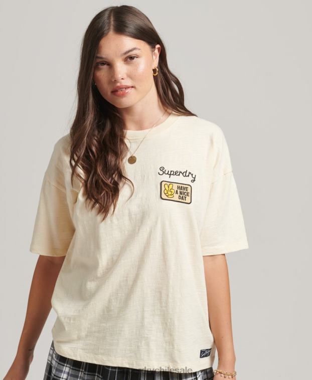 mujer Superdry crema camiseta holgada con parche del logo de los años 90 2R68Z6230