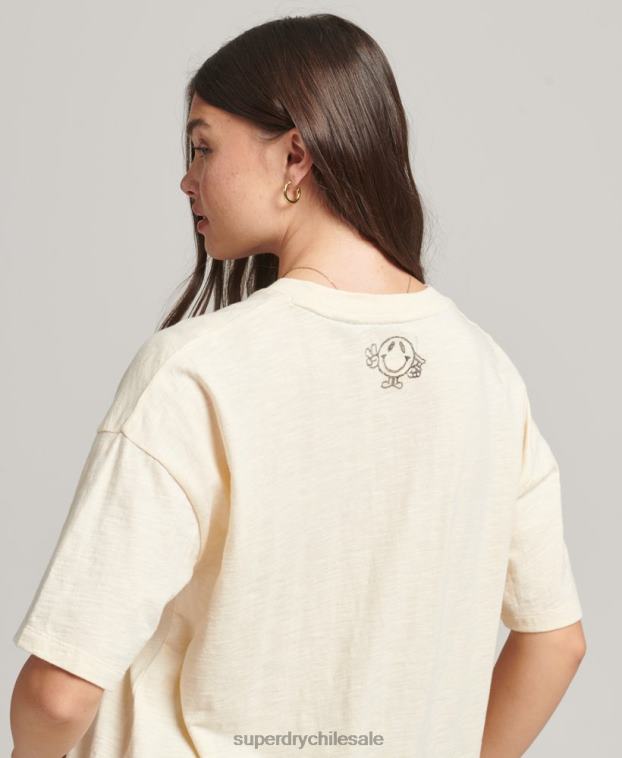 mujer Superdry crema camiseta holgada con parche del logo de los años 90 2R68Z6230