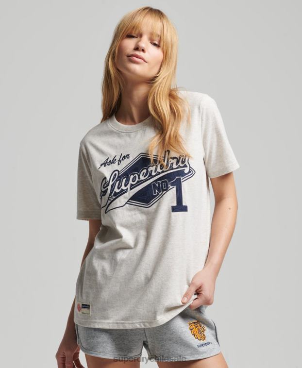 mujer Superdry crema camiseta universitaria estilo script vintage 2R68Z6212