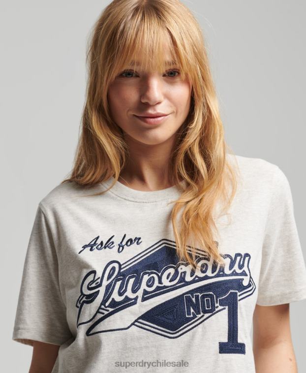 mujer Superdry crema camiseta universitaria estilo script vintage 2R68Z6212
