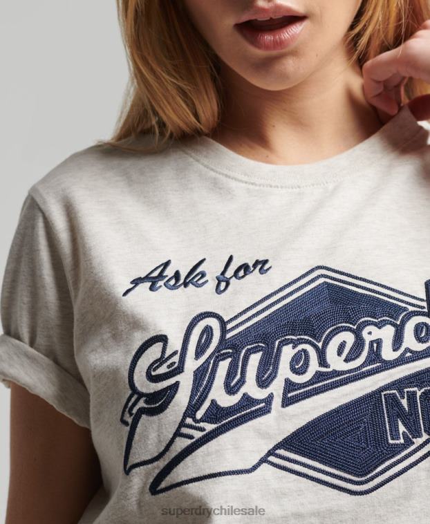 mujer Superdry crema camiseta universitaria estilo script vintage 2R68Z6212