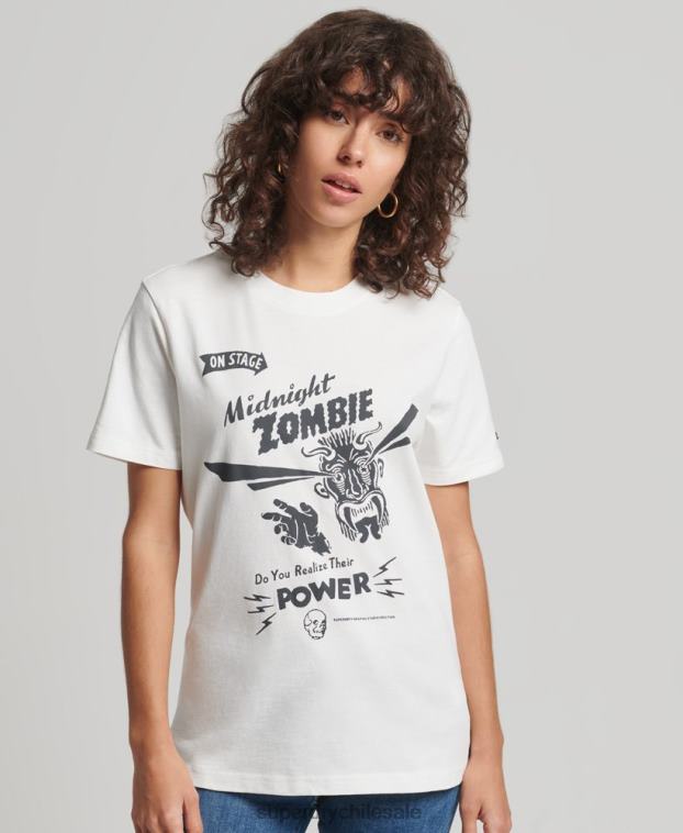 mujer Superdry crema camiseta vintage con lineas cruzadas 2R68Z2812