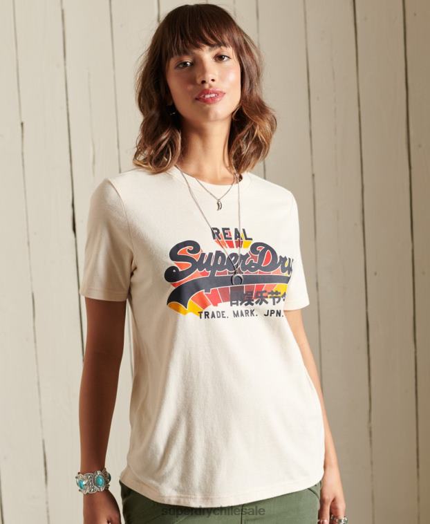 mujer Superdry crema camiseta vintage con logo y arcoíris 2R68Z2822