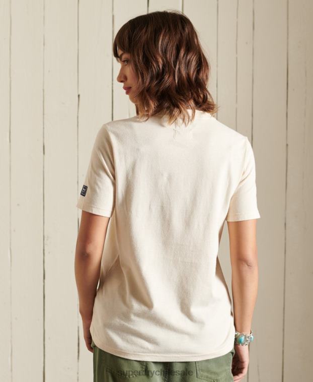 mujer Superdry crema camiseta vintage con logo y arcoíris 2R68Z2822