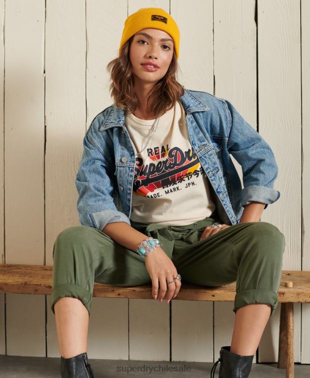 mujer Superdry crema camiseta vintage con logo y arcoíris 2R68Z2822