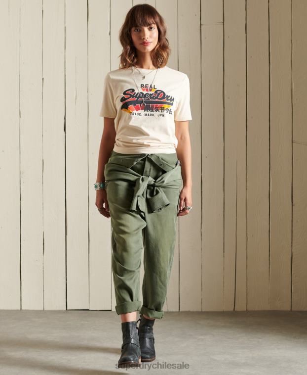mujer Superdry crema camiseta vintage con logo y arcoíris 2R68Z2822