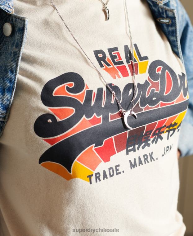 mujer Superdry crema camiseta vintage con logo y arcoíris 2R68Z2822