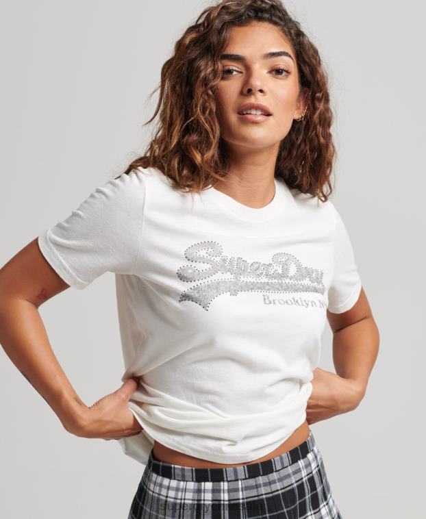 mujer Superdry crema playera con logo gráfico adornado 2R68Z6188