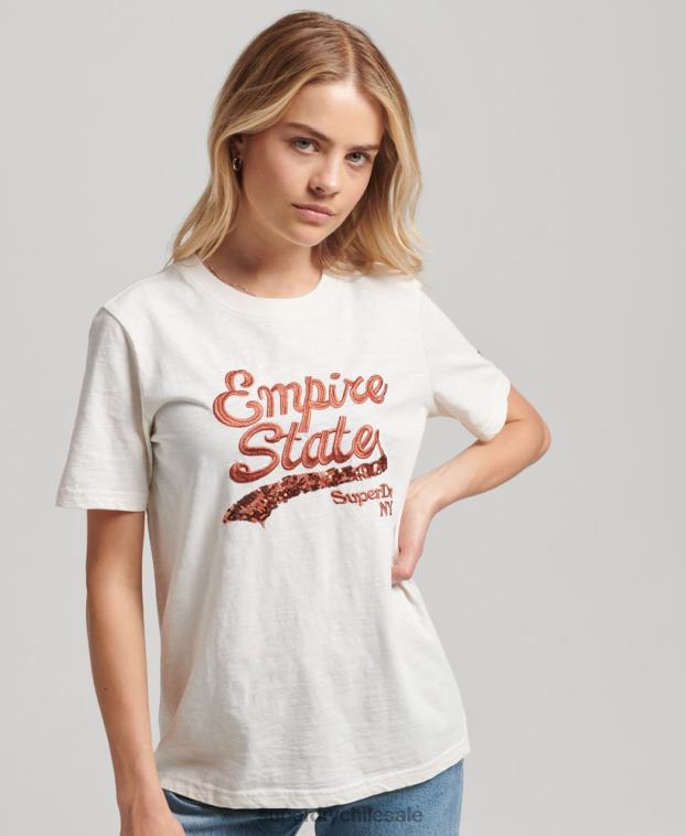 mujer Superdry crema playera con logo gráfico adornado 2R68Z6223