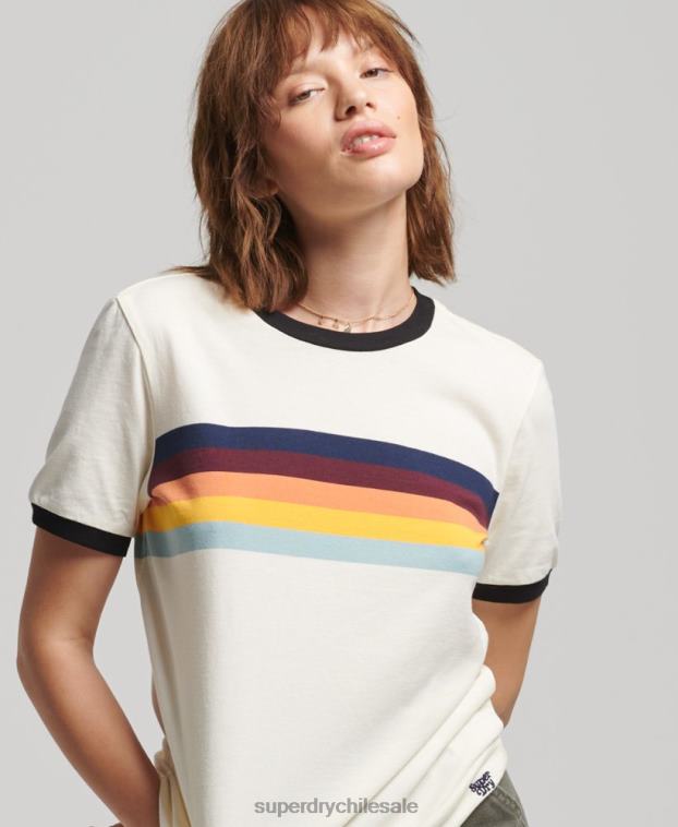 mujer Superdry crema playera con rayas cali 2R68Z2820