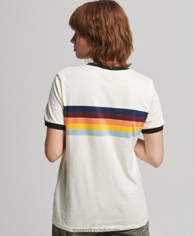 mujer Superdry crema playera con rayas cali 2R68Z2820