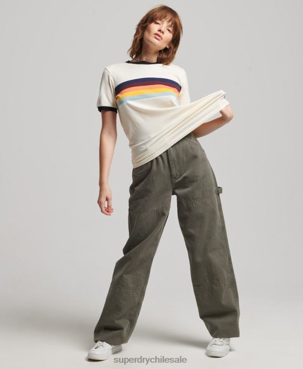 mujer Superdry crema playera con rayas cali 2R68Z2820