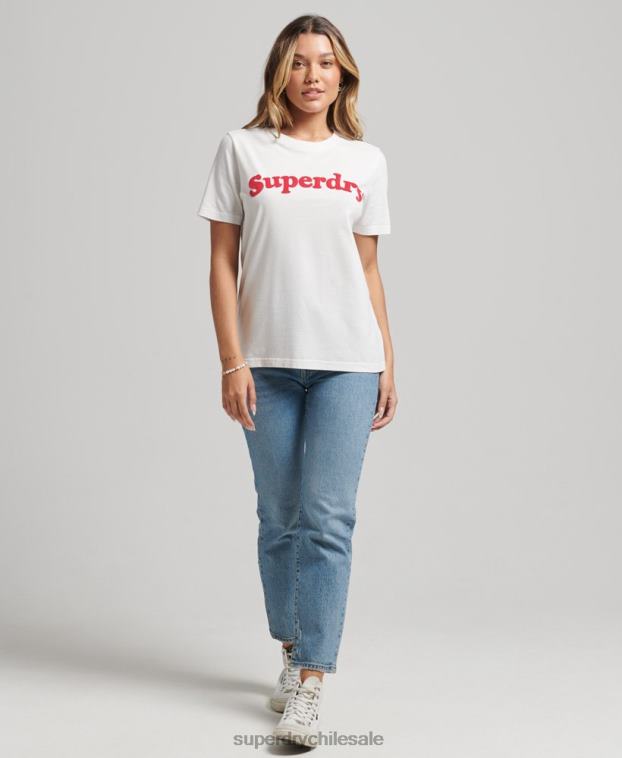 mujer Superdry crema playera cooper con logo clásico de los años 70 2R68Z6204