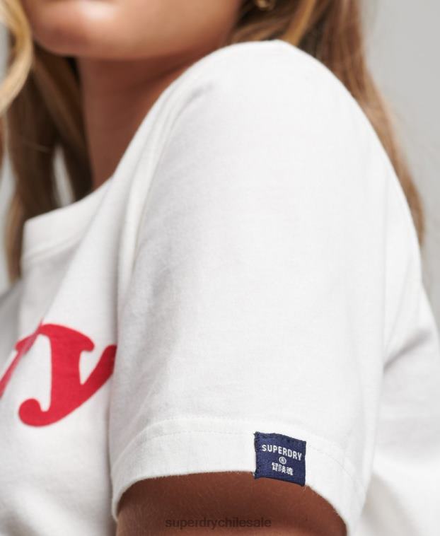 mujer Superdry crema playera cooper con logo clásico de los años 70 2R68Z6204