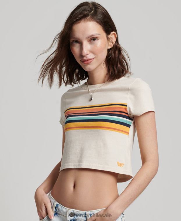 mujer Superdry crema playera corta con rayas vintage 2R68Z2705