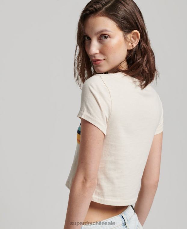 mujer Superdry crema playera corta con rayas vintage 2R68Z2705
