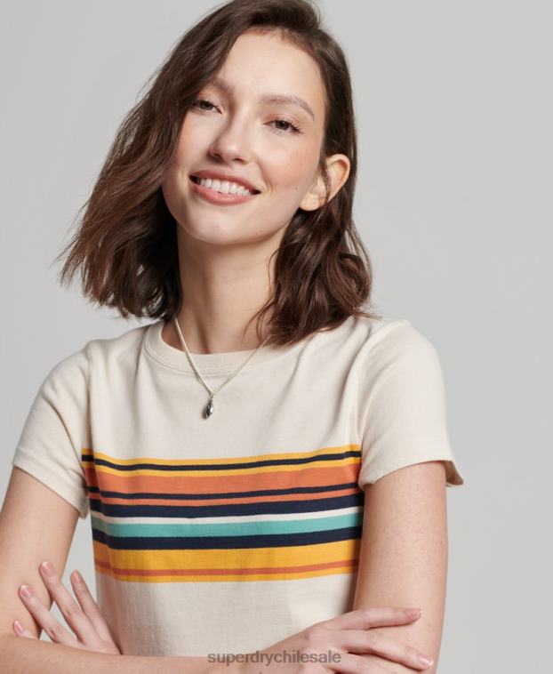 mujer Superdry crema playera corta con rayas vintage 2R68Z2705